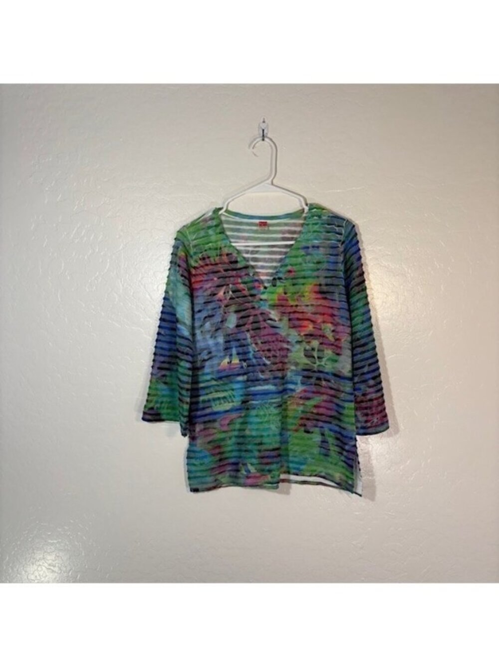Before and Again Top Womens Medium Banda Layered Floral Art Shirt BOHO Sundance